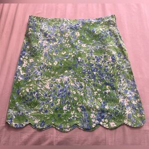 RAFAEL Floral Mini Scalloped Skirt in Green and Blue